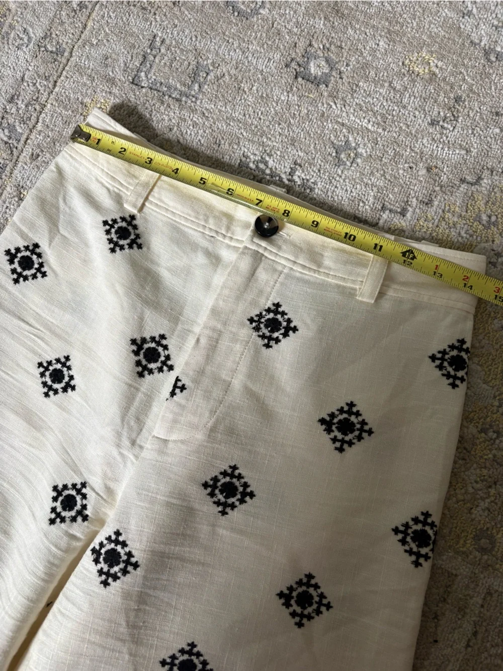 Zara linen blend wide-leg pants with embroidered details
